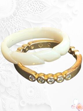 Kate Spade Crystal Bevel Stackable Ring Set Gold Carved Mother of Pearl 5.5 968